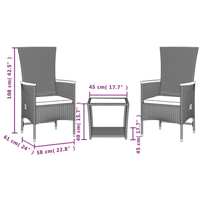 vidaXL 3 Piece Garden Dining Set with Cushions Grey Poly Rattan 4