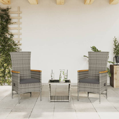 vidaXL 3 Piece Garden Dining Set with Cushions Grey Poly Rattan 1