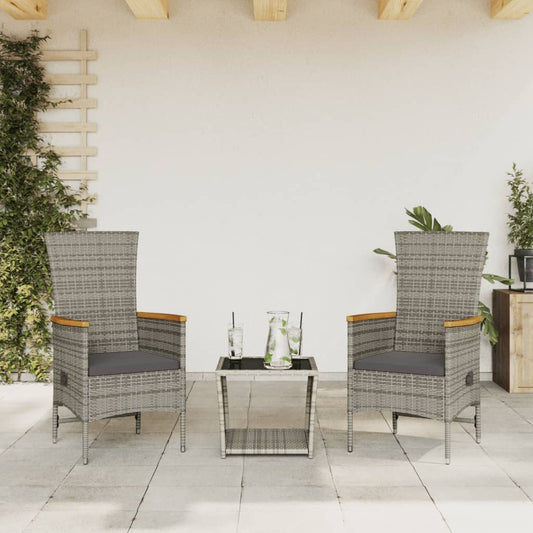 vidaXL 3 Piece Garden Dining Set with Cushions Grey Poly Rattan 1