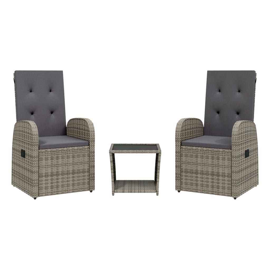 vidaXL 3 Piece Garden Dining Set with Cushions Grey Poly Rattan 2