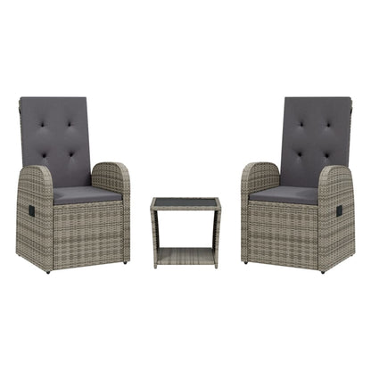 vidaXL 3 Piece Garden Dining Set with Cushions Grey Poly Rattan 2