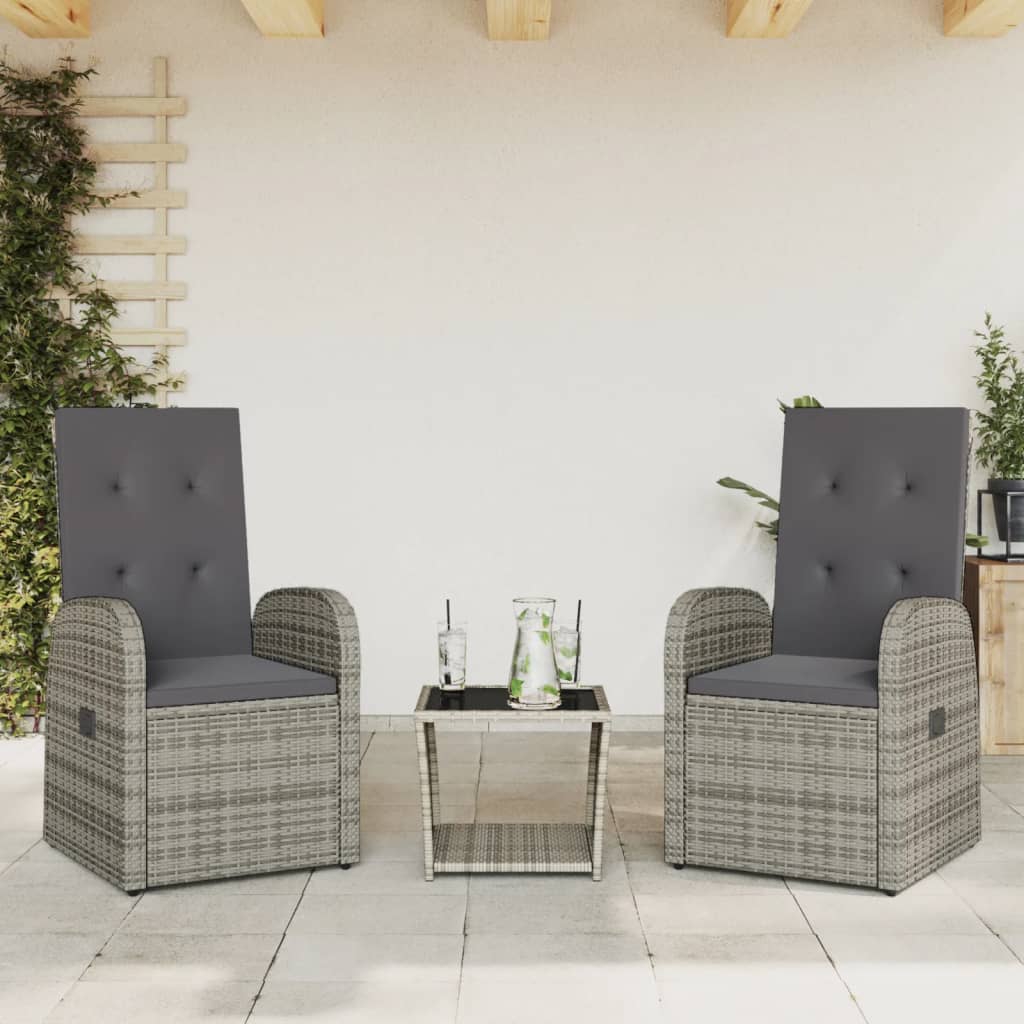 vidaXL 3 Piece Garden Dining Set with Cushions Grey Poly Rattan 1