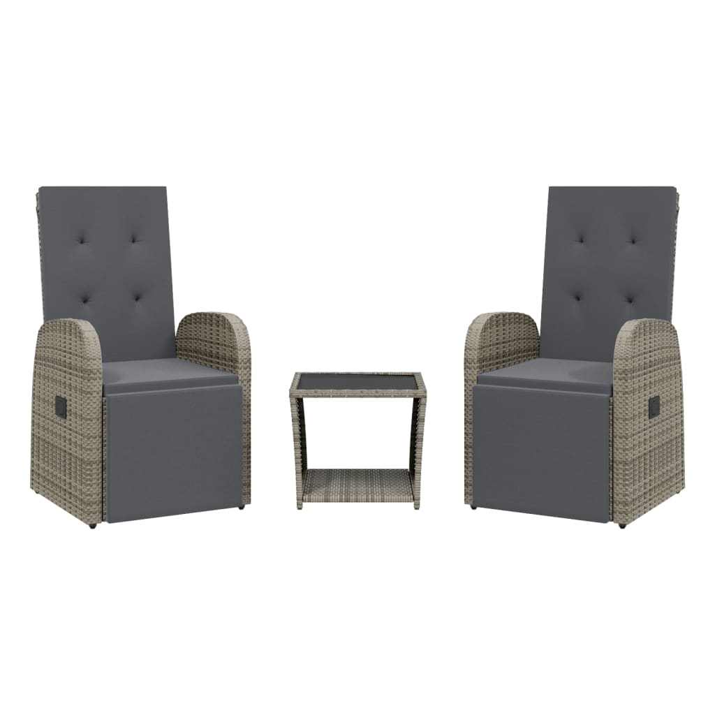 vidaXL 3 Piece Garden Dining Set with Cushions Grey Poly Rattan 2