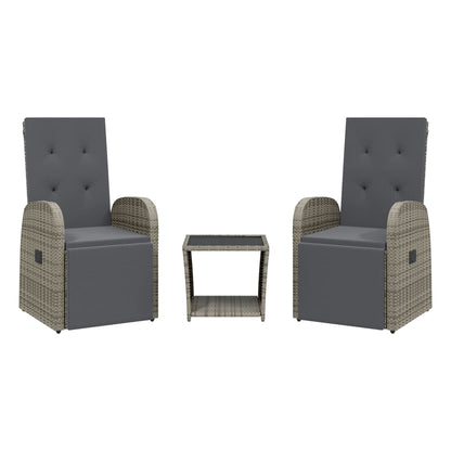 vidaXL 3 Piece Garden Dining Set with Cushions Grey Poly Rattan 2