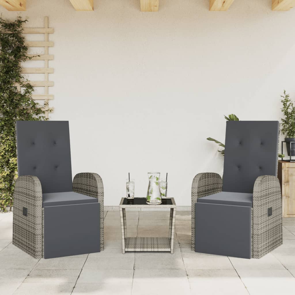 vidaXL 3 Piece Garden Dining Set with Cushions Grey Poly Rattan 1
