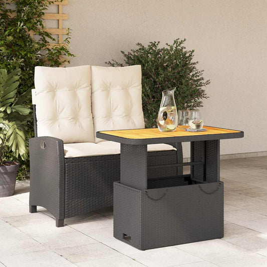 2 Piece Garden Dining Set with Cushions Black Poly Rattan 90 cm table length