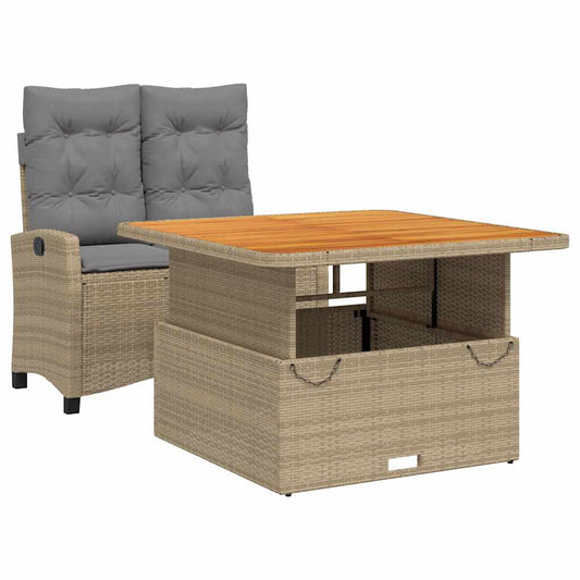 vidaXL 2 Piece Garden Dining Set with Cushions Beige Poly Rattan 2