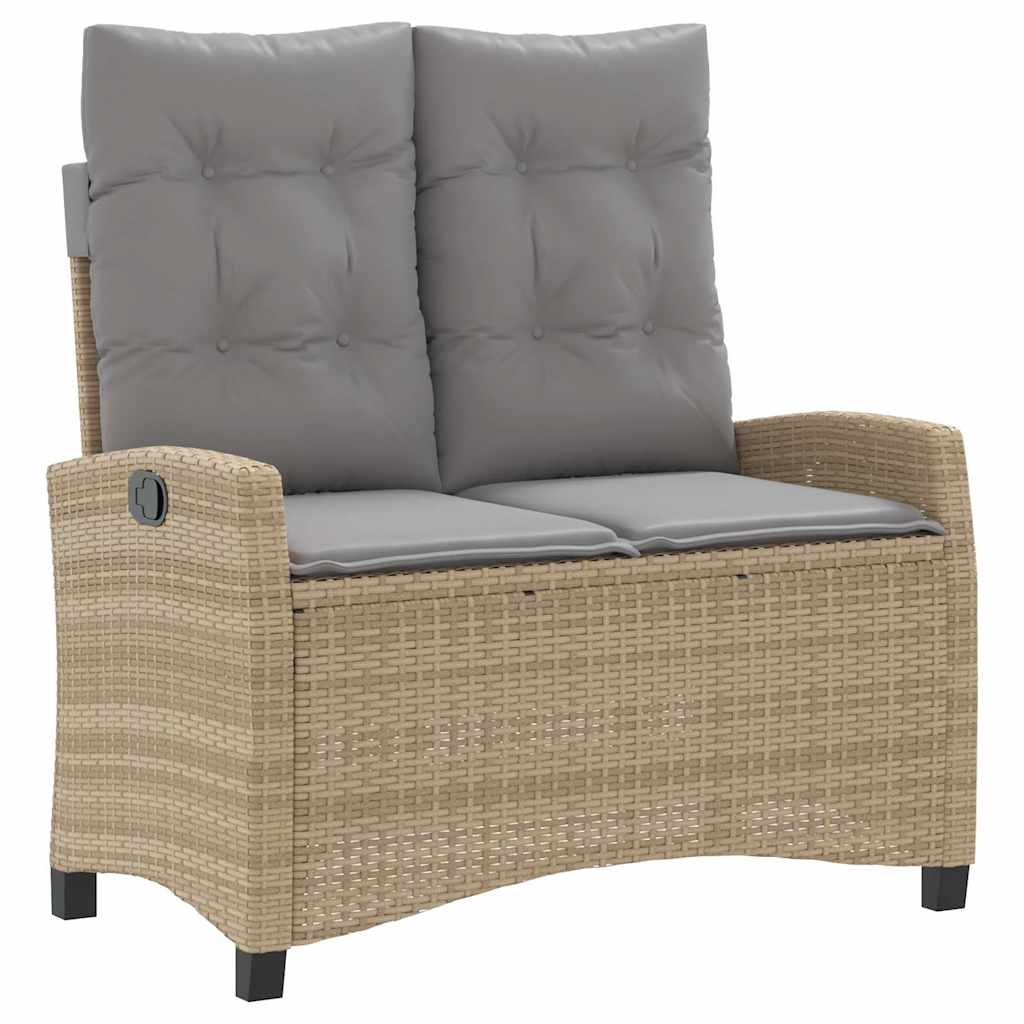 2 Piece Garden Dining Set with Cushions Beige Poly Rattan 110 cm table length