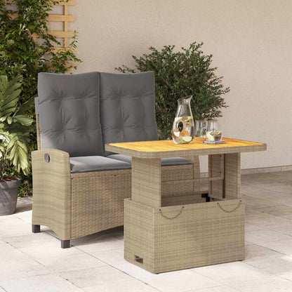 2 Piece Garden Dining Set with Cushions Beige Poly Rattan 90 cm table length