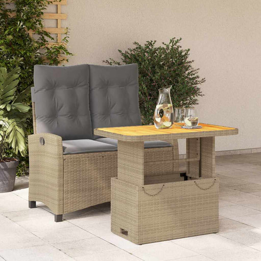 2 Piece Garden Dining Set with Cushions Beige Poly Rattan 90 cm table length