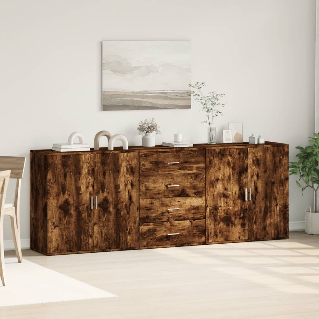 vidaXL Sideboards 3 pcs Smoked Oak Engineered Wood 3