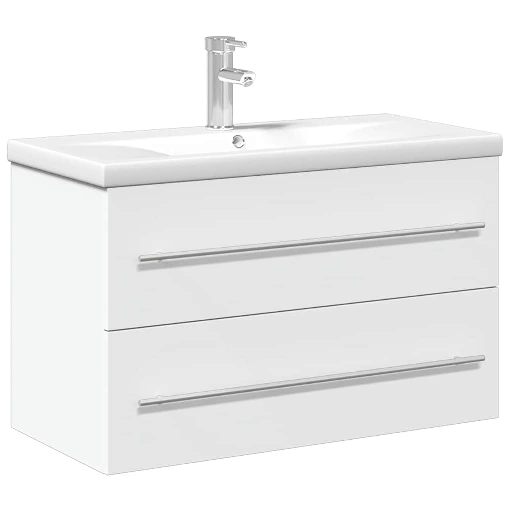 vidaXL Bathroom Sink Cabinet with Built-in Basin White 2