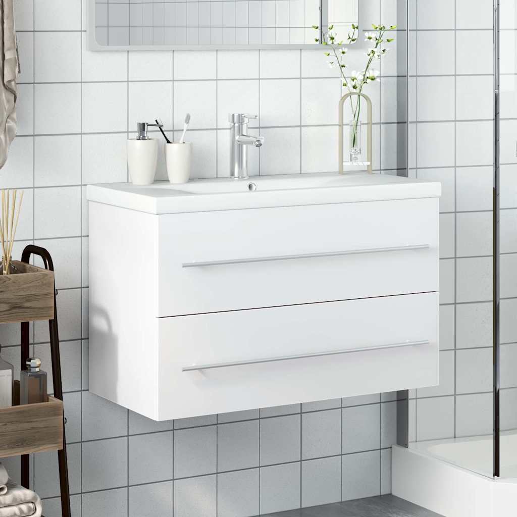 vidaXL Bathroom Sink Cabinet with Built-in Basin White 3