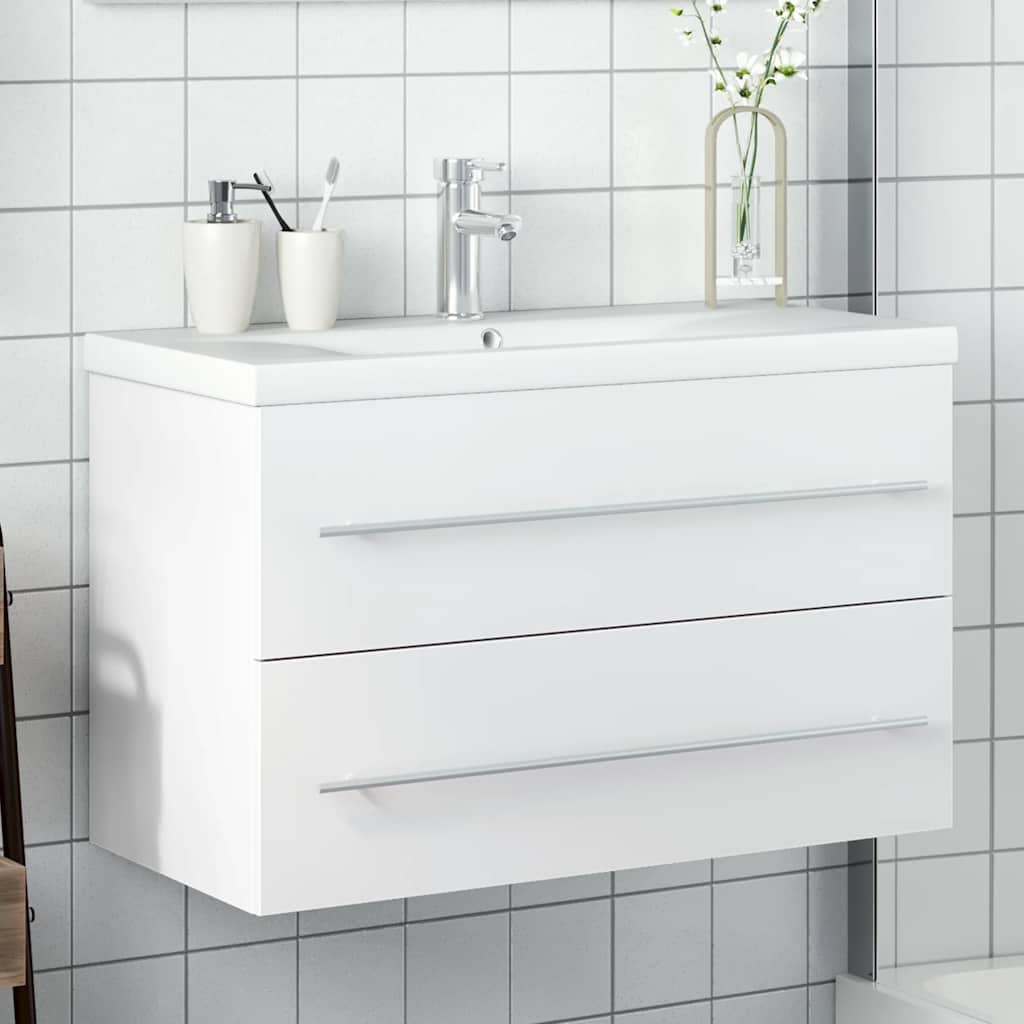 vidaXL Bathroom Sink Cabinet with Built-in Basin White 1
