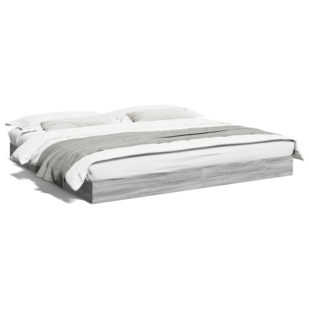 Bed Frame without Mattress Engineered Wood Length 200 cm Height 17 cm Grey Sonoma 180 cm