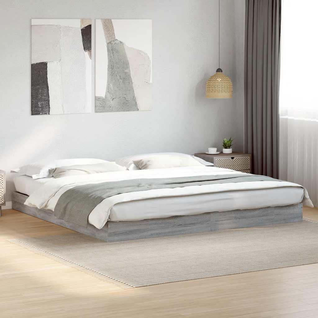Bed Frame without Mattress Engineered Wood Length 200 cm Height 17 cm Grey Sonoma 180 cm