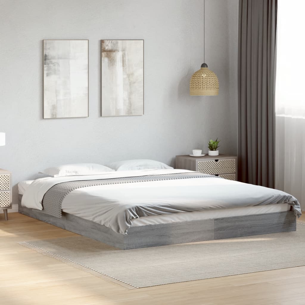 Bed Frame without Mattress Engineered Wood Length 200 cm Height 17 cm Grey Sonoma 160 cm