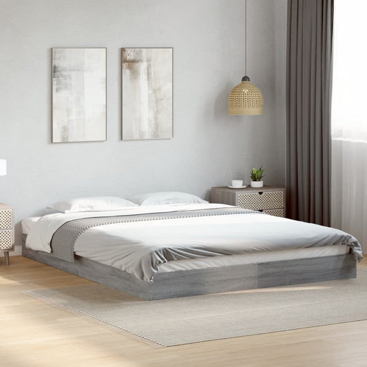 Bed Frame without Mattress Engineered Wood Length 200 cm Height 17 cm Grey Sonoma 160 cm