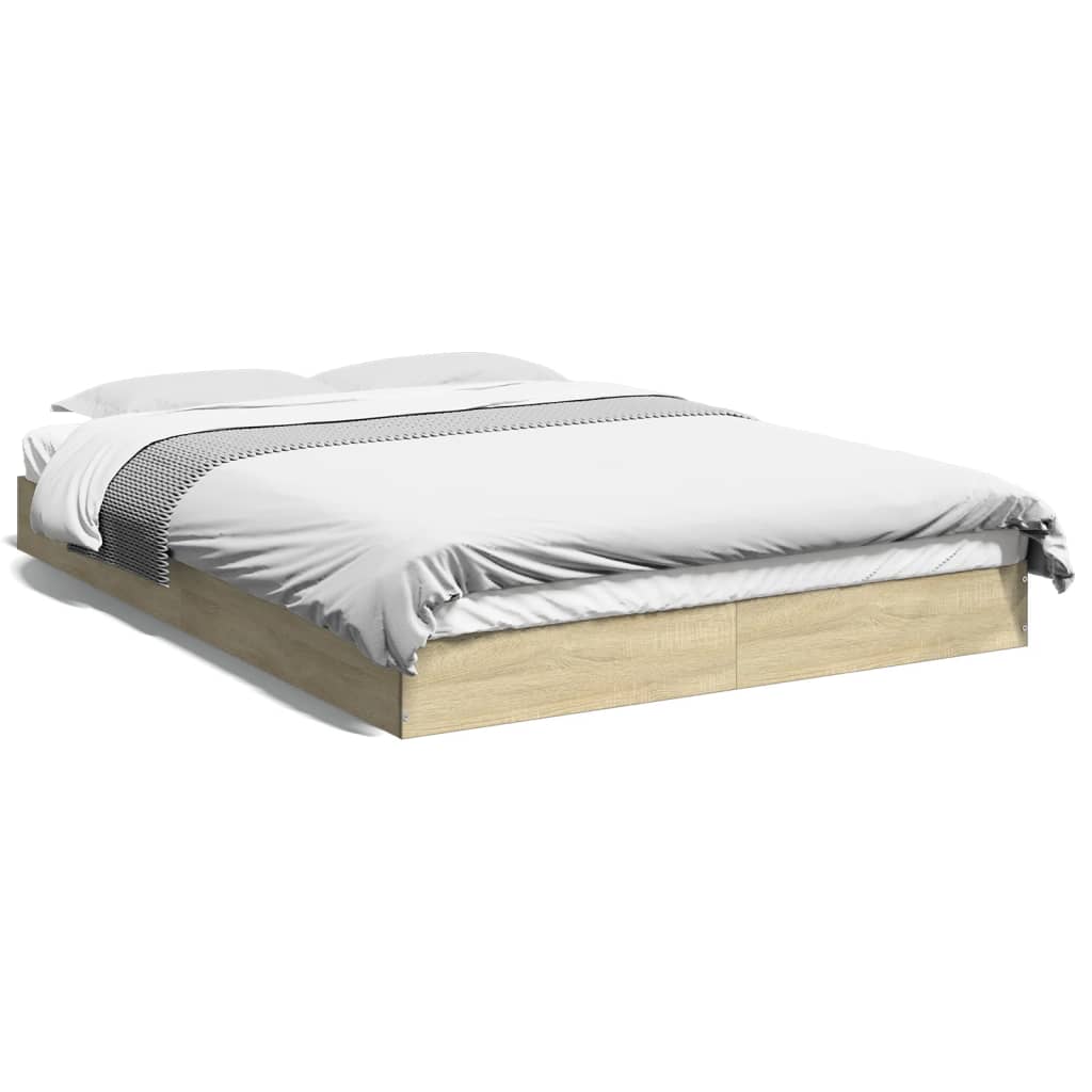 Bed Frame without Mattress Engineered Wood Length 200 cm Height 17 cm Sonoma Oak 140 cm