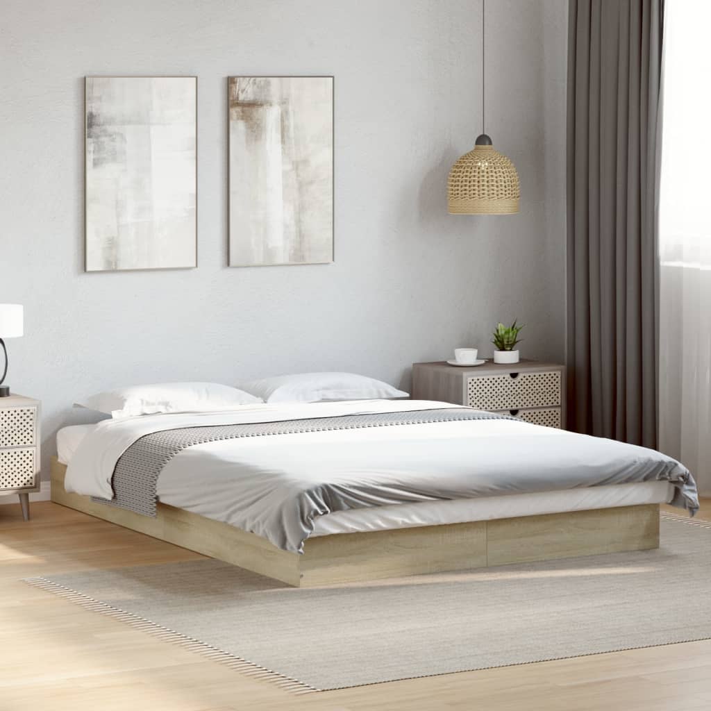 Bed Frame without Mattress Engineered Wood Length 200 cm Height 17 cm Sonoma Oak 140 cm