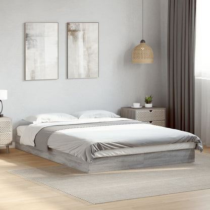 Bed Frame without Mattress Engineered Wood Length 200 cm Height 17 cm Grey Sonoma 140 cm