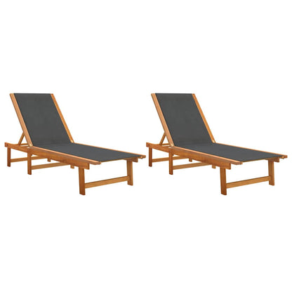 vidaXL Sun Loungers 2 pcs Black Solid Wood Acacia and Textilene 2