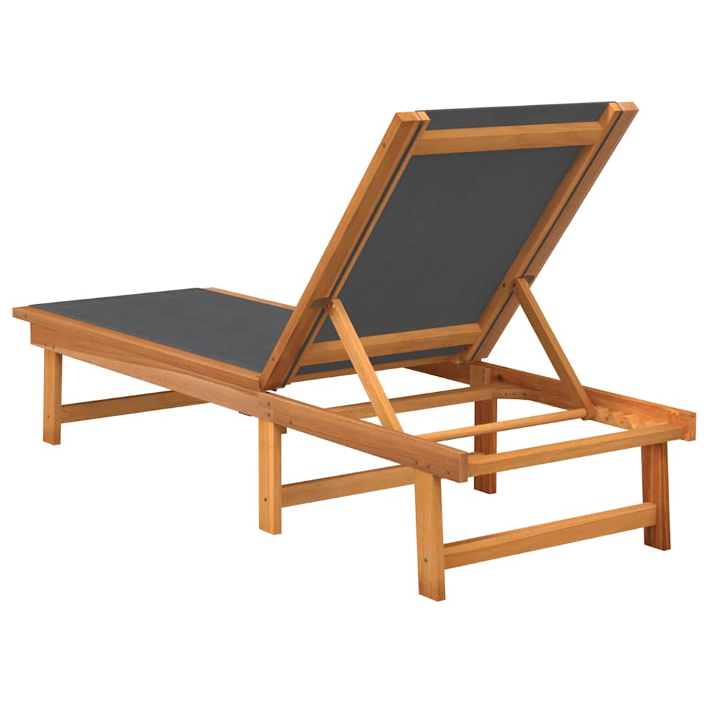 vidaXL Sun Loungers 2 pcs Black Solid Wood Acacia and Textilene 5