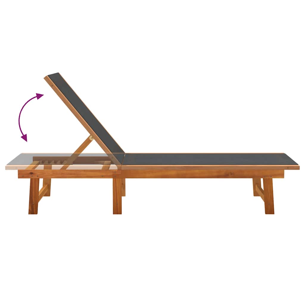 vidaXL Sun Loungers 2 pcs Black Solid Wood Acacia and Textilene 6