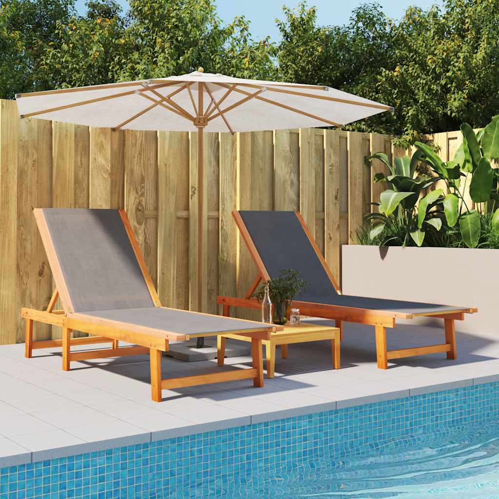vidaXL Sun Loungers 2 pcs Black Solid Wood Acacia and Textilene 1