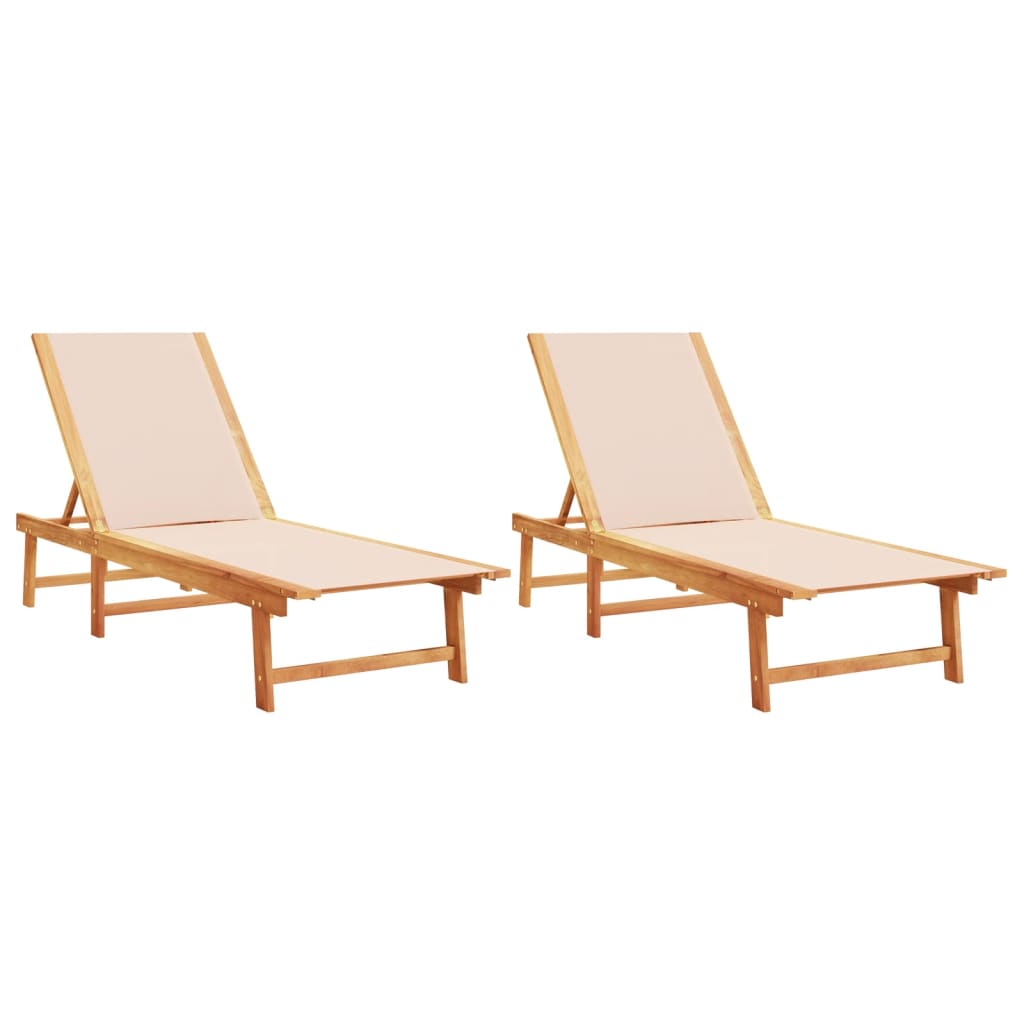 vidaXL Sun Loungers 2 pcs Cream Solid Wood Acacia and Textilene 2