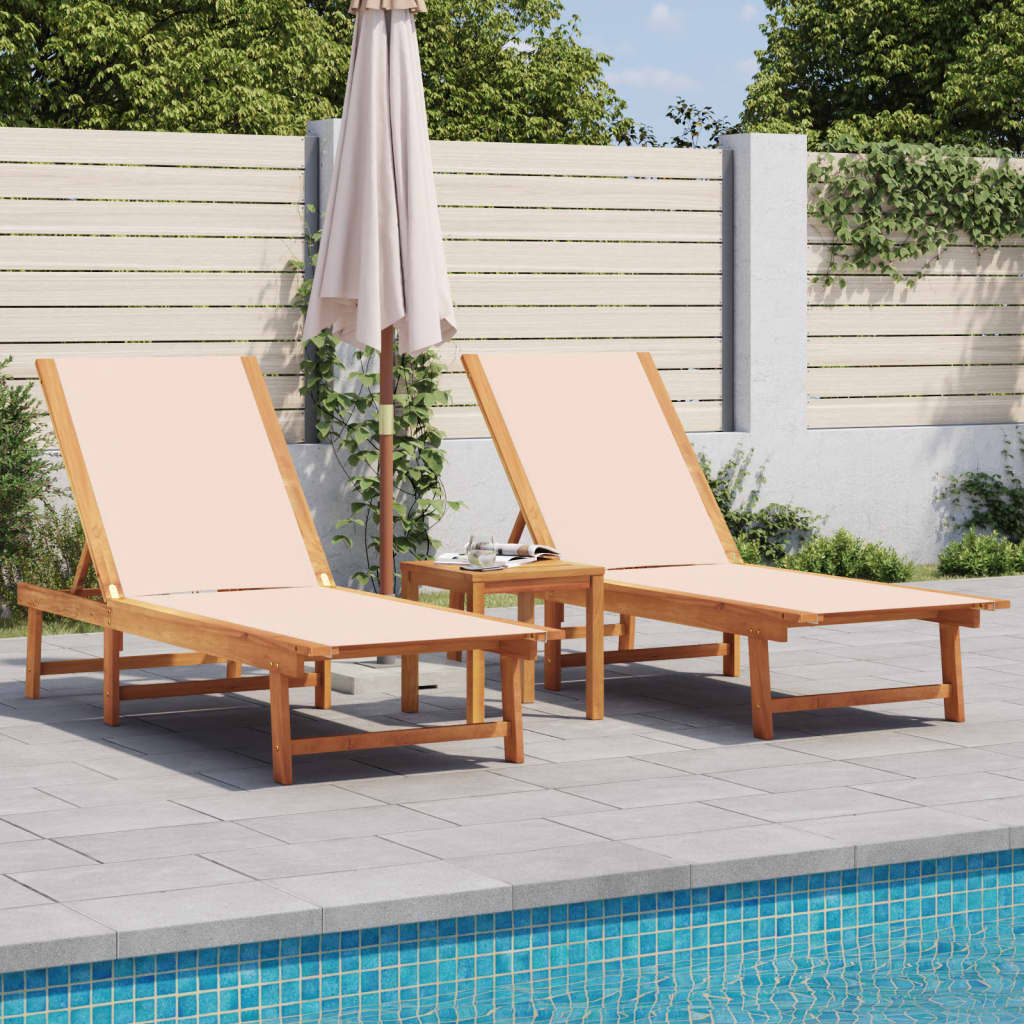vidaXL Sun Loungers 2 pcs Cream Solid Wood Acacia and Textilene 1