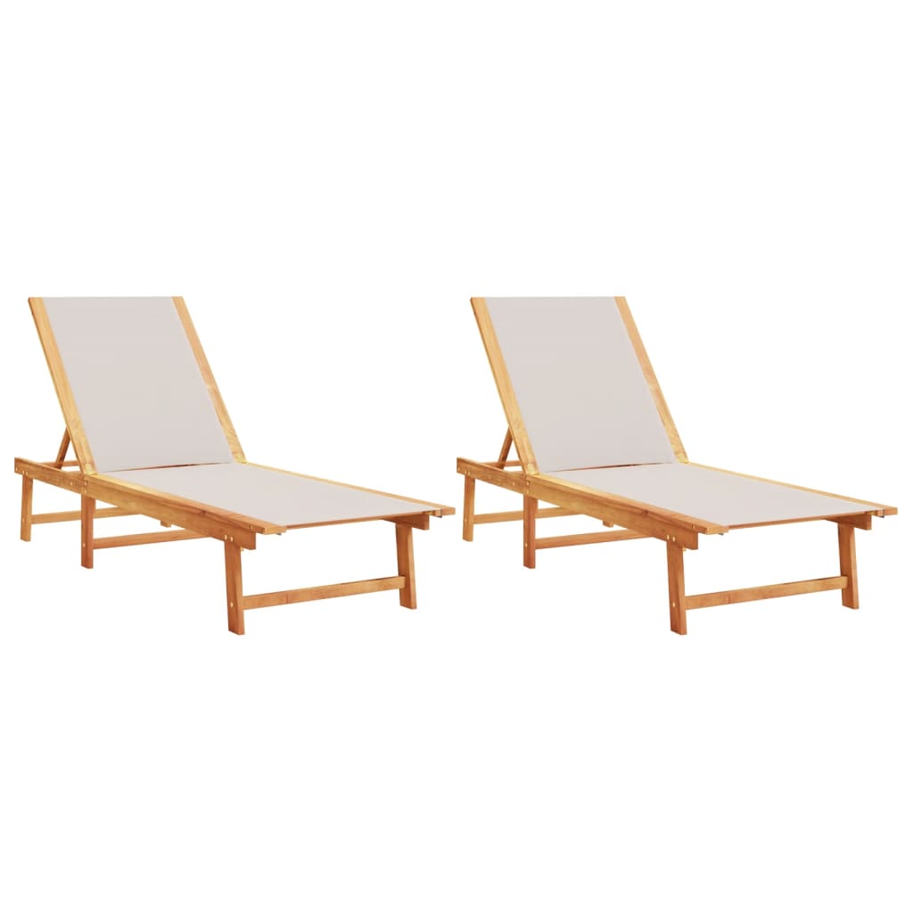 Sun Loungers 2 pcs Solid Wood Acacia and Textilene Grey 2x sun lounger