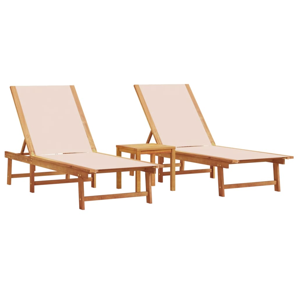 vidaXL Sun Loungers 2 pcs with Table Cream Solid Wood Acacia&Textilene 2