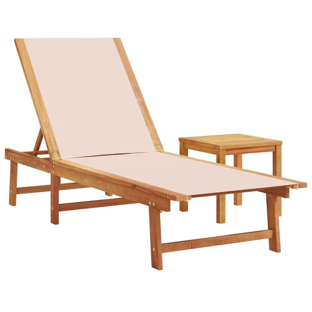 vidaXL Sun Loungers 2 pcs with Table Cream Solid Wood Acacia&Textilene 4