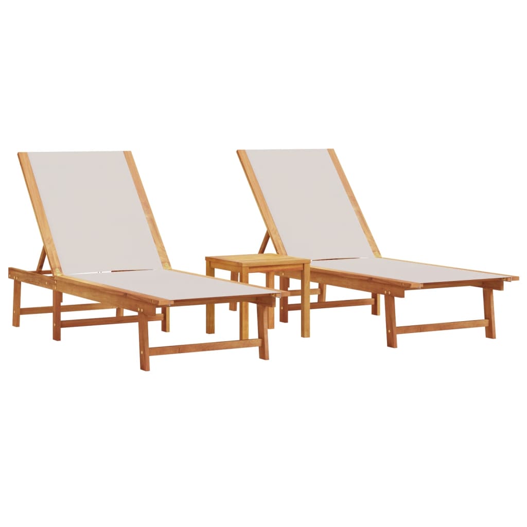 vidaXL Sun Loungers 2 pcs with Table Grey Solid Wood Acacia&Textilene 2