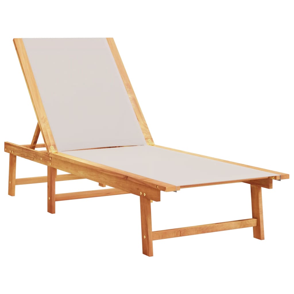vidaXL Sun Loungers 2 pcs with Table Grey Solid Wood Acacia&Textilene 3