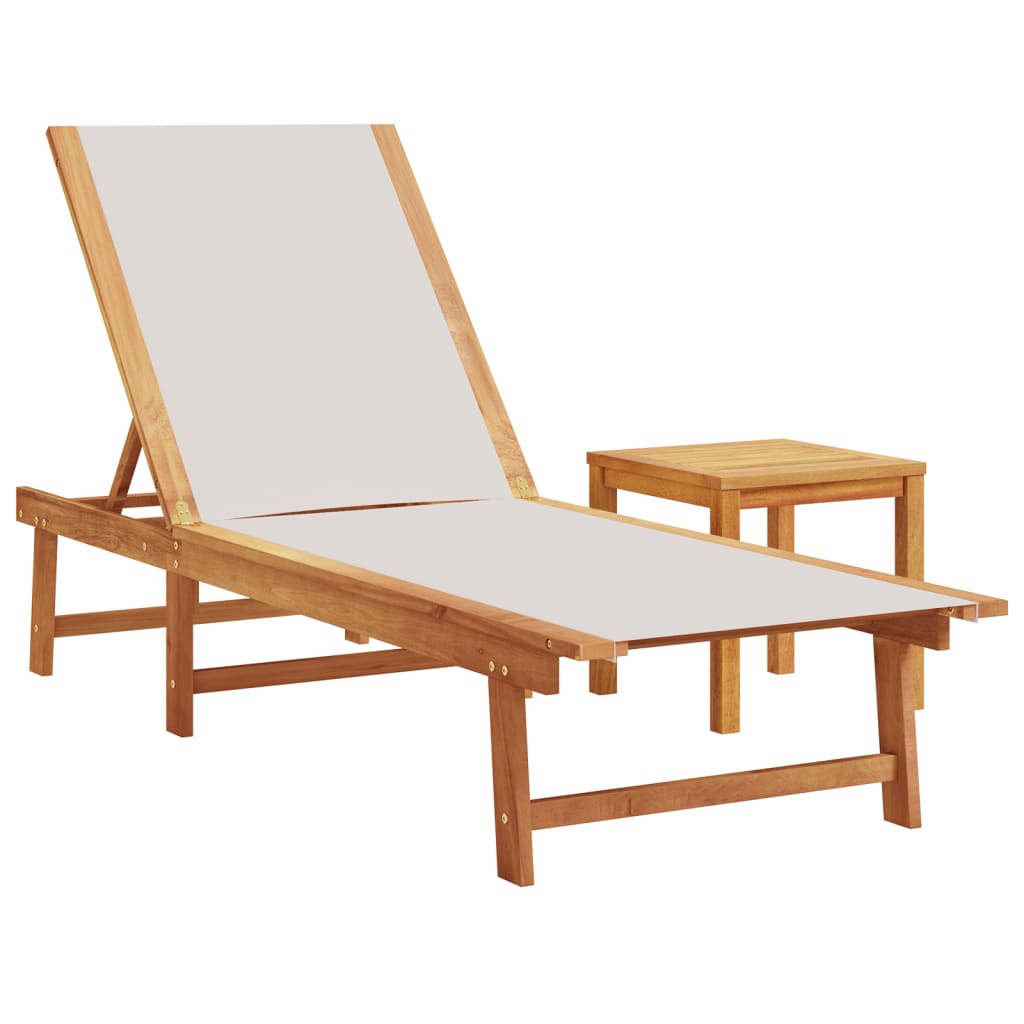 vidaXL Sun Loungers 2 pcs with Table Grey Solid Wood Acacia&Textilene 4