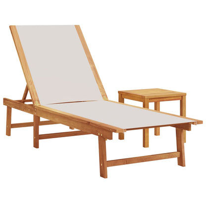 vidaXL Sun Loungers 2 pcs with Table Grey Solid Wood Acacia&Textilene 4