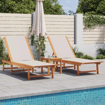 vidaXL Sun Loungers 2 pcs with Table Grey Solid Wood Acacia&Textilene 1