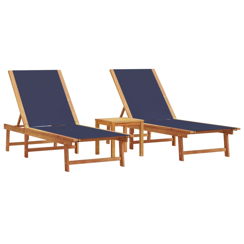vidaXL Sun Loungers 2 pcs with Table Blue Solid Wood Acacia&Textilene 2