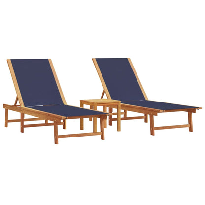 vidaXL Sun Loungers 2 pcs with Table Blue Solid Wood Acacia&Textilene 2