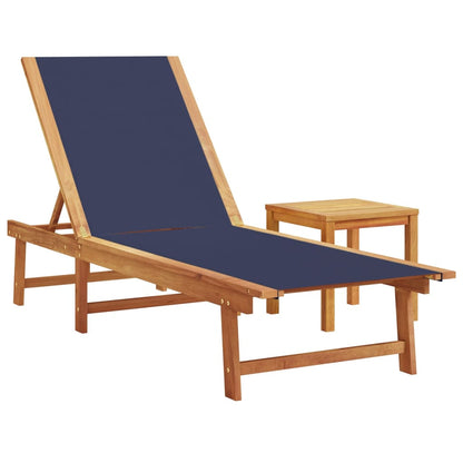 vidaXL Sun Loungers 2 pcs with Table Blue Solid Wood Acacia&Textilene 4