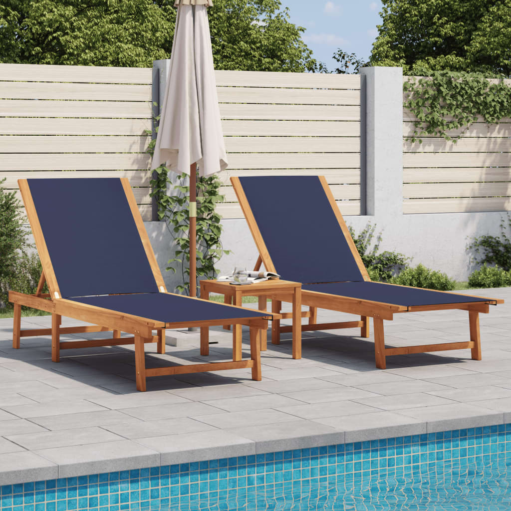 vidaXL Sun Loungers 2 pcs with Table Blue Solid Wood Acacia&Textilene 1