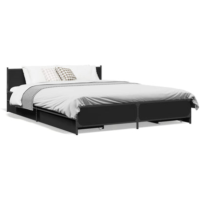 Bed Frame with Drawers without Mattress Black 135 cm