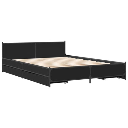 Bed Frame with Drawers without Mattress Black 135 cm