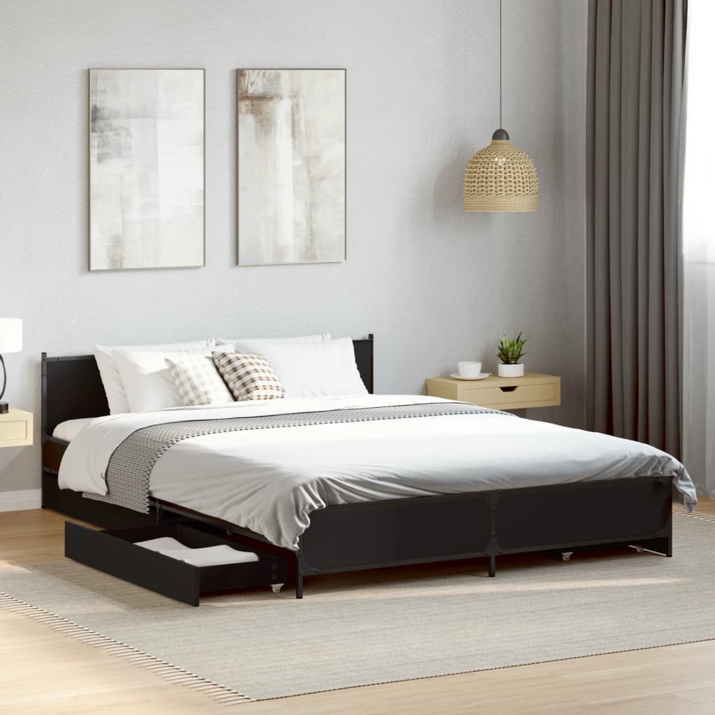 Bed Frame with Drawers without Mattress Black 135 cm