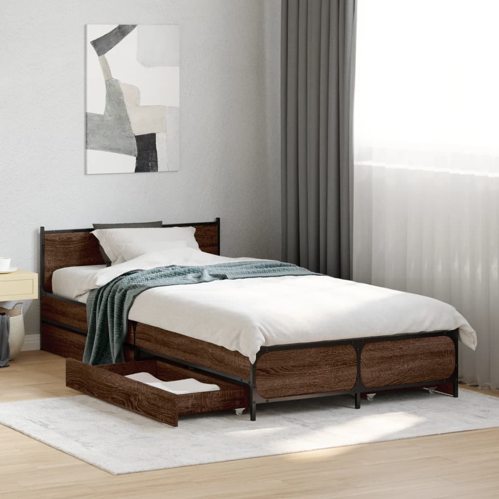 Bed Frame with Drawers without Mattress Brown oak 75 cm