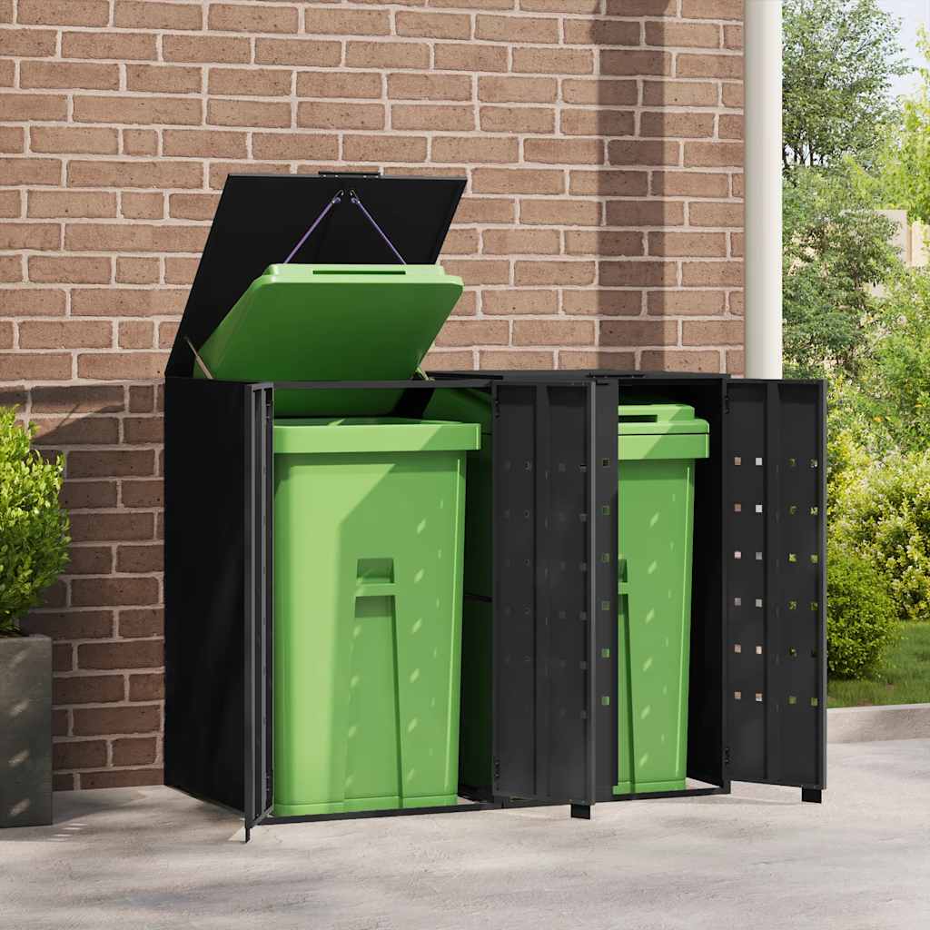 vidaXL Wheelie Bin Storage for 2 Bins Black 138x79x117 cm Steel 3
