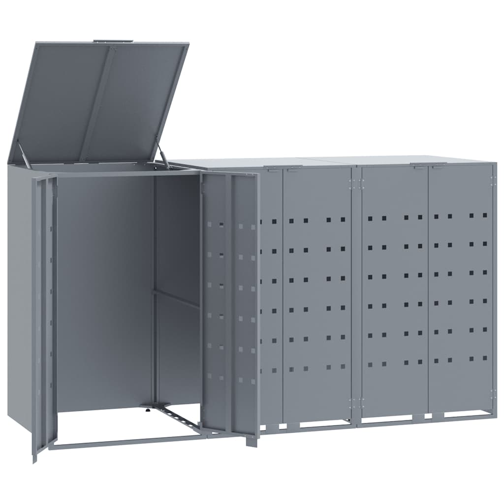 vidaXL Wheelie Bin Storage for 3 Bins Grey 207x79x117 cm Steel 2