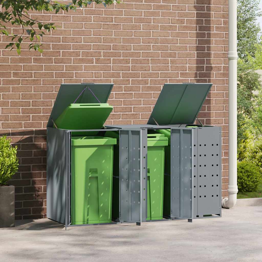 vidaXL Wheelie Bin Storage for 3 Bins Grey 207x79x117 cm Steel 3